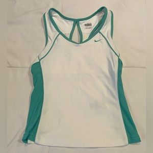 Nike Fit-Dry halter tank top. keyhole back & shelf bra. White & Green. Like new